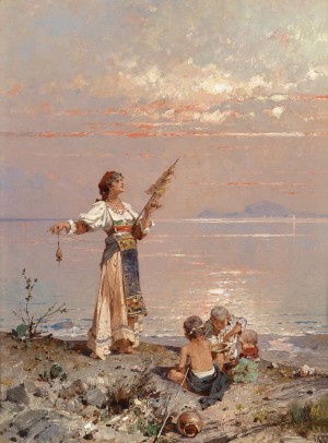 A woman working while her children play